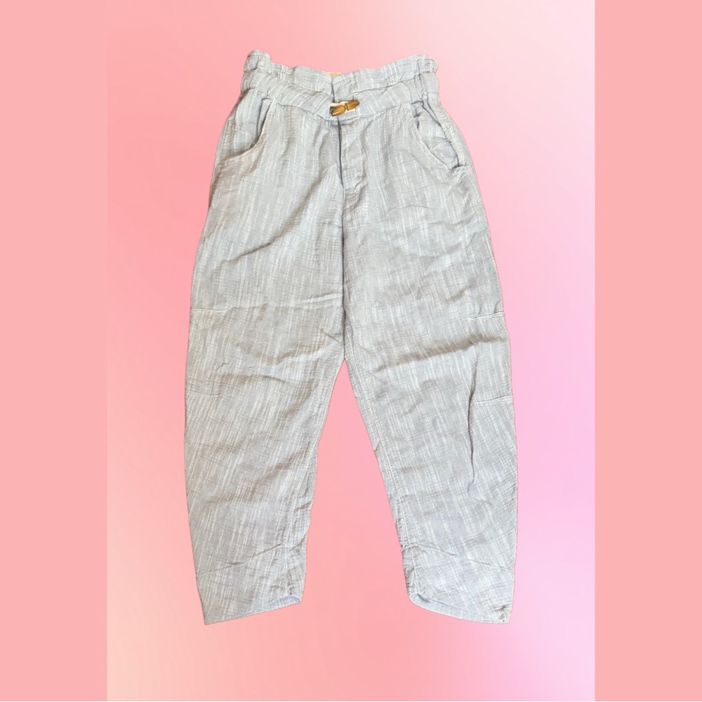 Free People Chambray Pants Blue XS Paradise Linen Capri High Waist Boho Lt Blue